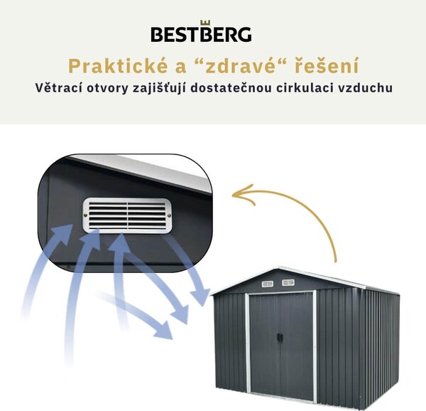 Zahradní domek BestBerg ZDB-7A / 7,2 m² / 301 x 238 x 214 cm / šedá