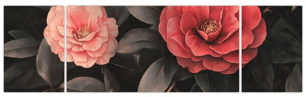 Obraz - Červené květy na temném pozadí (170x50 cm)