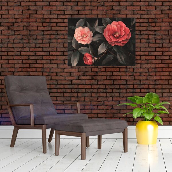 Obraz - Červené květy na temném pozadí (70x50 cm)