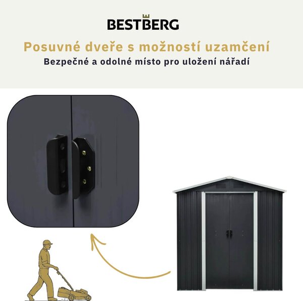 Zahradní domek BestBerg ZDB-2A / 2,5 m² / 194 x 131 x 184 cm / šedá