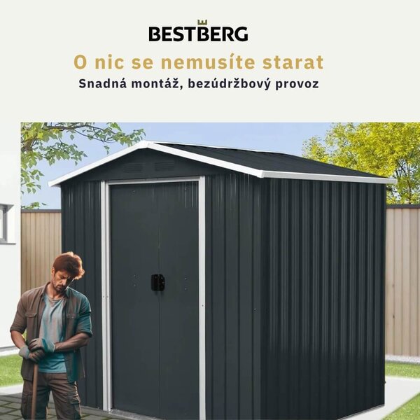 Zahradní domek BestBerg ZDB-2A / 2,5 m² / 194 x 131 x 184 cm / šedá