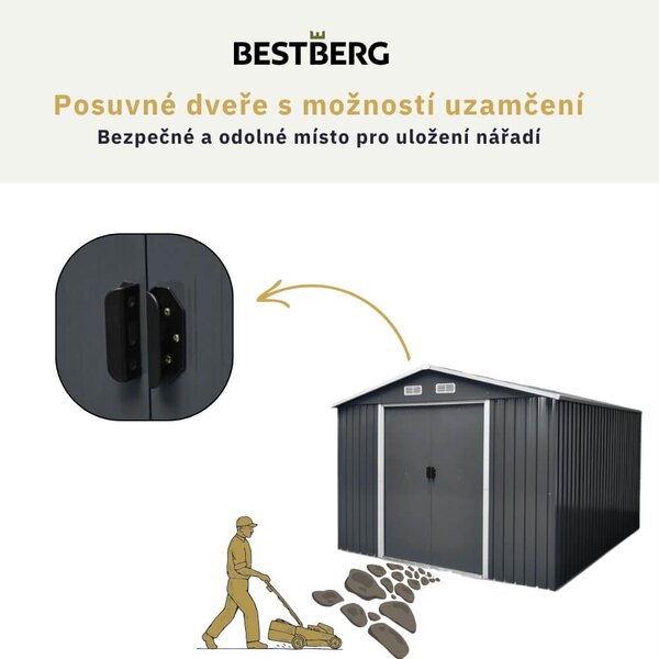 Zahradní domek BestBerg ZDB-9A / 9 m² / 279 x 324 x 211 cm / šedá