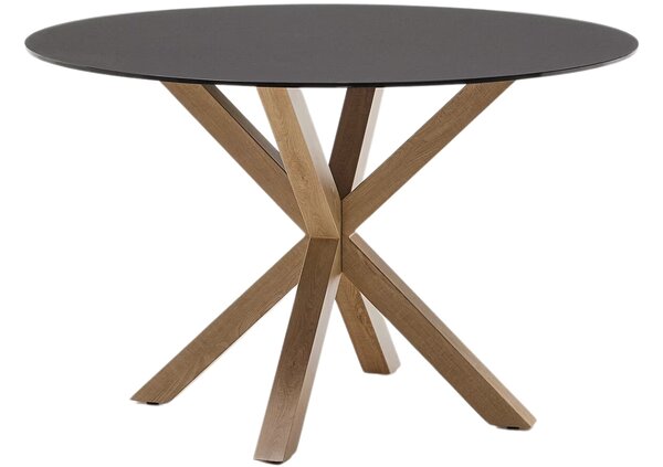 Matně černý skleněný jídelní stůl Kave Home Argo 120 cm s přírodní kovovou podnoží