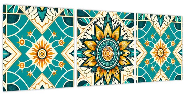 Obraz - Tyrkysový vzor (s hodinami) (90x30 cm)