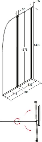 Besco Ambition vanová zástěna 80.5 cm dvoudílný chrom lesk/čiré sklo PA-2S