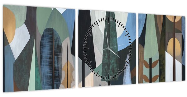 Obraz - Přírodní geometrická abstrakce II. (s hodinami) (90x30 cm)
