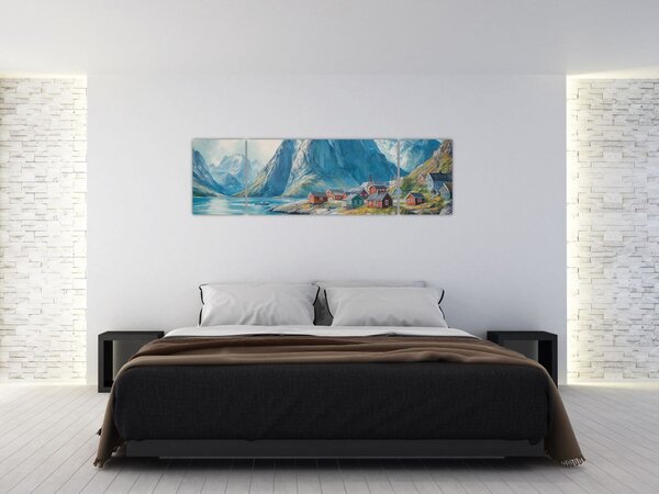 Obraz - Norská vesnička (170x50 cm)