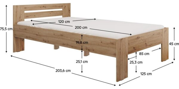 Kondela Postel BASIS, 120x200, dub artisan