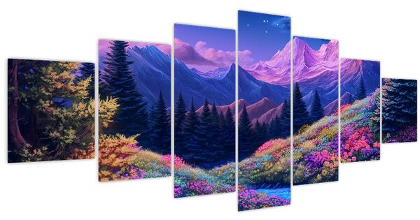 Obraz - Fialová krajina v úplňku (210x100 cm)
