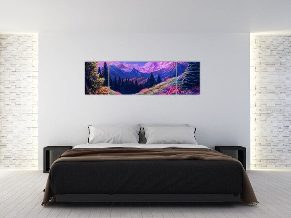 Obraz - Fialová krajina v úplňku (170x50 cm)