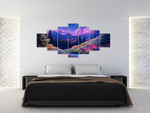 Obraz - Fialová krajina v úplňku (210x100 cm)