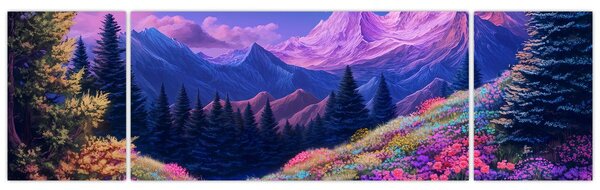 Obraz - Fialová krajina v úplňku (170x50 cm)