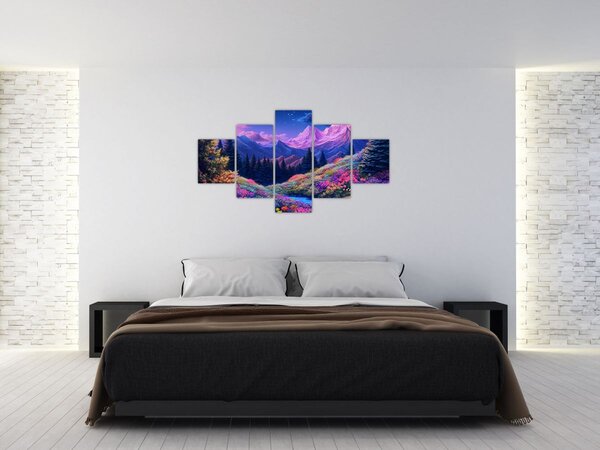 Obraz - Fialová krajina v úplňku (125x70 cm)