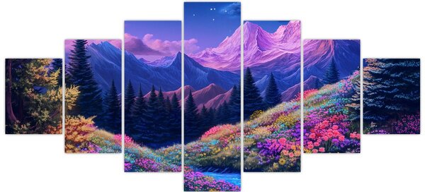 Obraz - Fialová krajina v úplňku (210x100 cm)