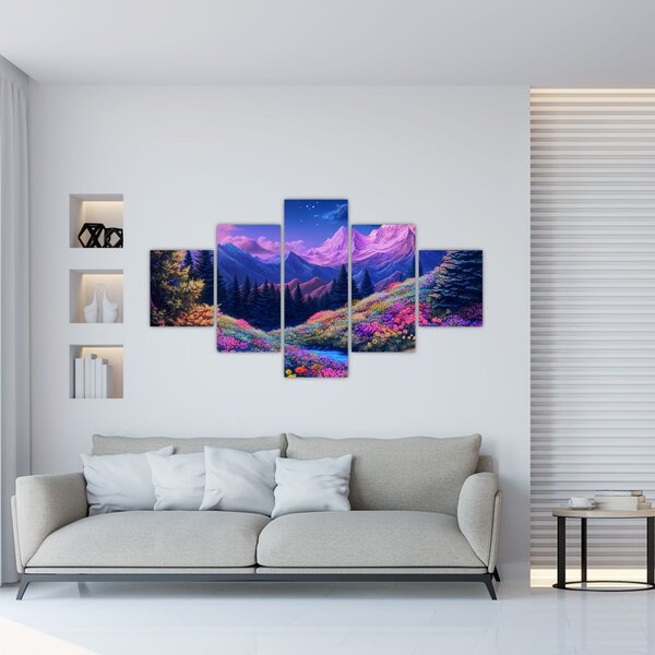 Obraz - Fialová krajina v úplňku (125x70 cm)