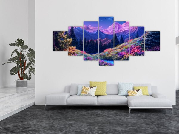 Obraz - Fialová krajina v úplňku (210x100 cm)