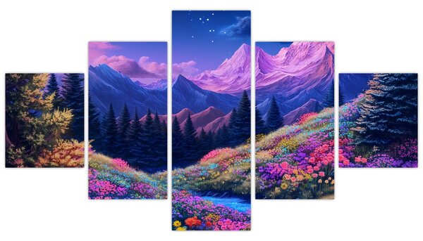 Obraz - Fialová krajina v úplňku (125x70 cm)