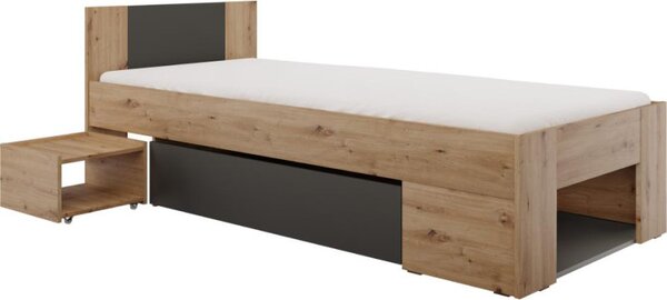 Kondela Postel UNIS s úložným prostorem, 90x200, dub artisan/antracit