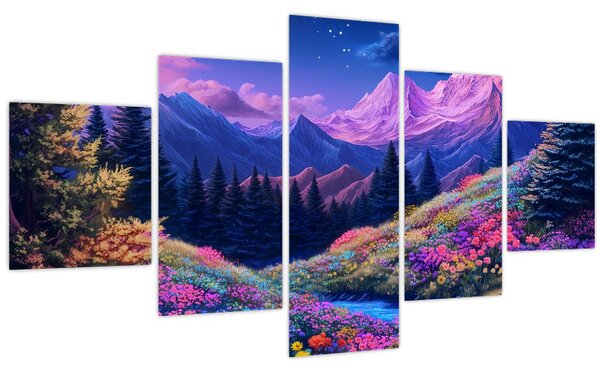 Obraz - Fialová krajina v úplňku (125x70 cm)
