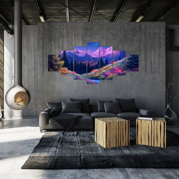 Obraz - Fialová krajina v úplňku (210x100 cm)