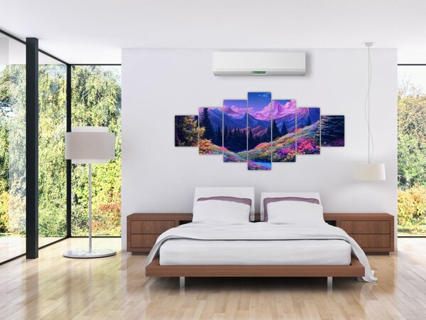 Obraz - Fialová krajina v úplňku (210x100 cm)