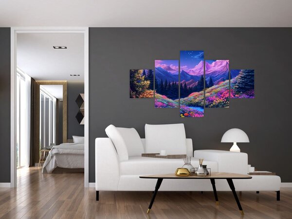 Obraz - Fialová krajina v úplňku (125x70 cm)