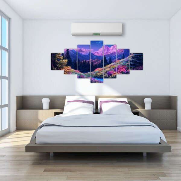 Obraz - Fialová krajina v úplňku (210x100 cm)