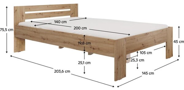 Kondela Postel BASIS, 140x200, dub artisan