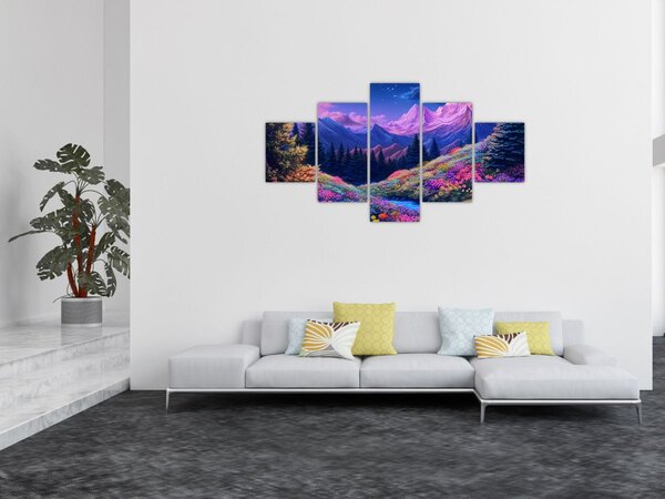 Obraz - Fialová krajina v úplňku (125x70 cm)