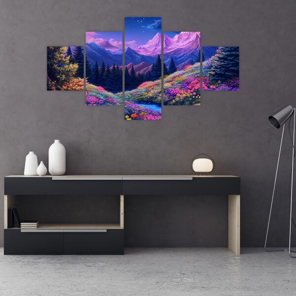 Obraz - Fialová krajina v úplňku (125x70 cm)