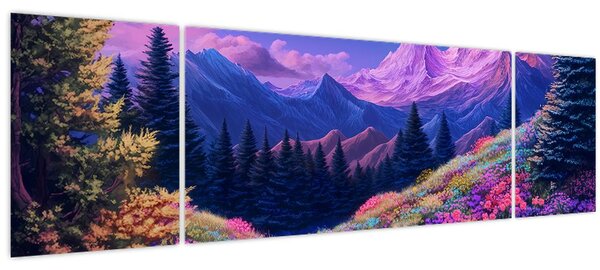 Obraz - Fialová krajina v úplňku (170x50 cm)