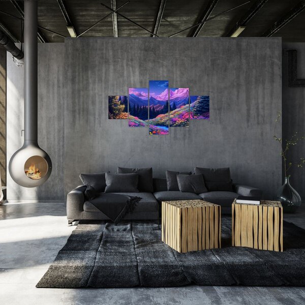 Obraz - Fialová krajina v úplňku (125x70 cm)