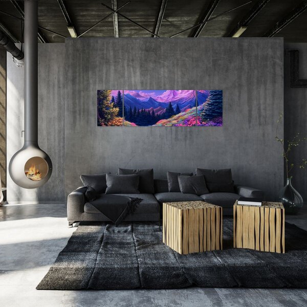 Obraz - Fialová krajina v úplňku (170x50 cm)