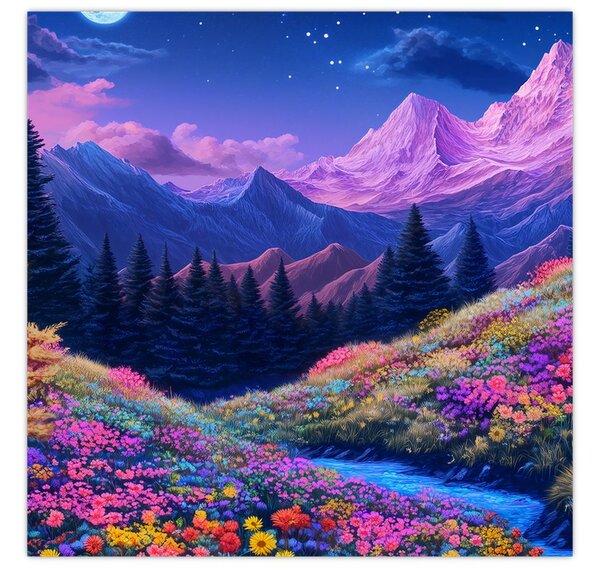 Obraz - Fialová krajina v úplňku (30x30 cm)