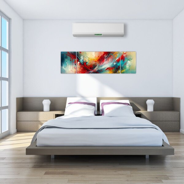 Obraz - Abstrakce s červenou (170x50 cm)