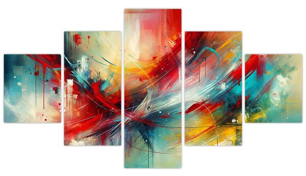 Obraz - Abstrakce s červenou (125x70 cm)