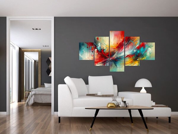 Obraz - Abstrakce s červenou (125x70 cm)