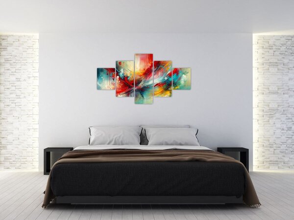Obraz - Abstrakce s červenou (125x70 cm)