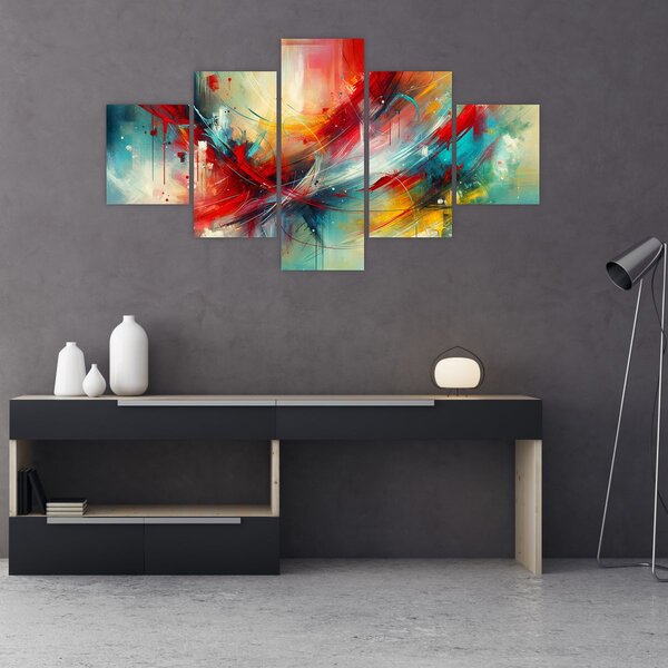 Obraz - Abstrakce s červenou (125x70 cm)