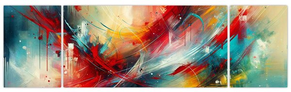 Obraz - Abstrakce s červenou (170x50 cm)