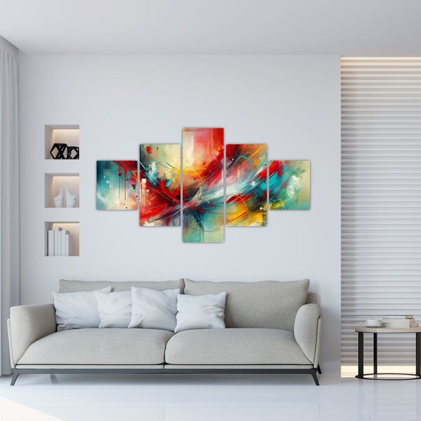 Obraz - Abstrakce s červenou (125x70 cm)