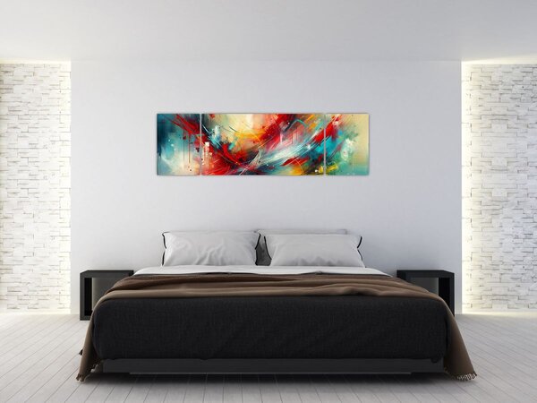 Obraz - Abstrakce s červenou (170x50 cm)