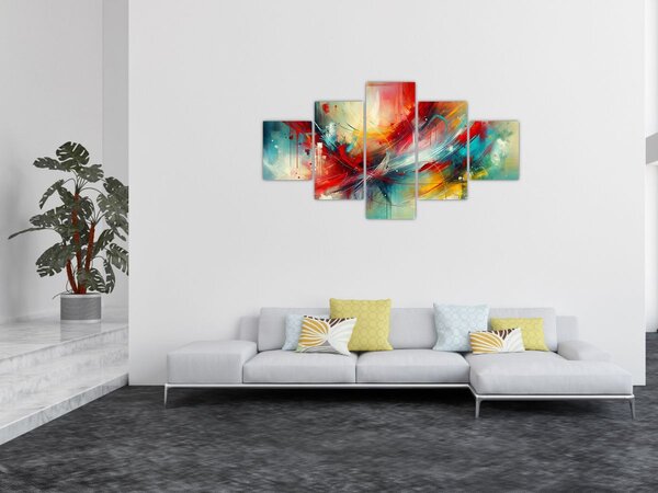 Obraz - Abstrakce s červenou (125x70 cm)
