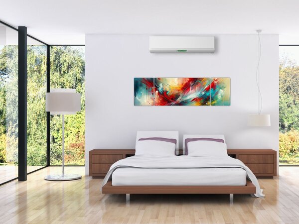 Obraz - Abstrakce s červenou (170x50 cm)