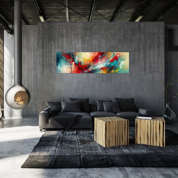 Obraz - Abstrakce s červenou (170x50 cm)