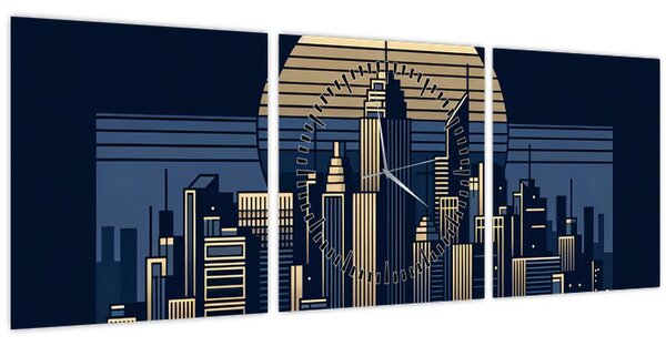 Obraz - Geometrické město (s hodinami) (90x30 cm)