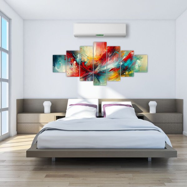 Obraz - Abstrakce s červenou (210x100 cm)
