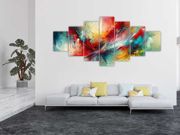 Obraz - Abstrakce s červenou (210x100 cm)
