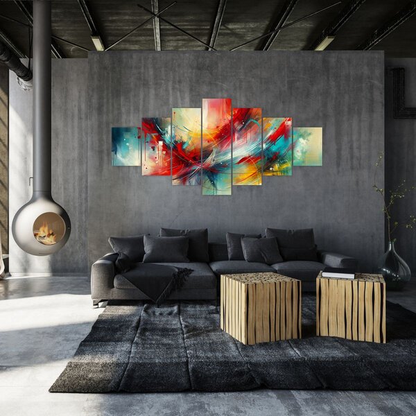Obraz - Abstrakce s červenou (210x100 cm)