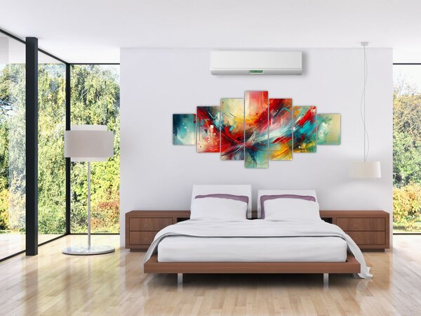 Obraz - Abstrakce s červenou (210x100 cm)